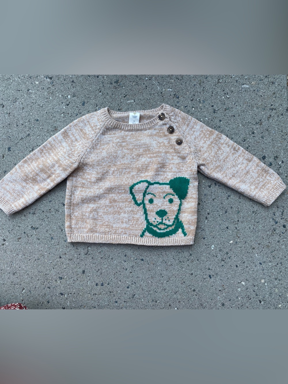 Beige Marled Knit Baby Sweater with Green Dog Motif by Tucker + Tate